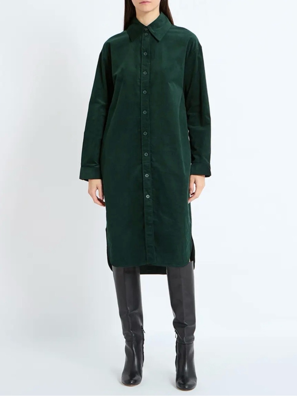 COS Dark Green Button-Down Long Sleeve Shirt Dress